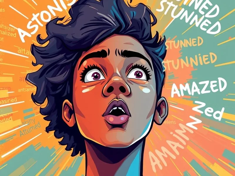 Imagen mostrando a alguien con aspecto asombrado, con el texto "Synonyms for Amazed"