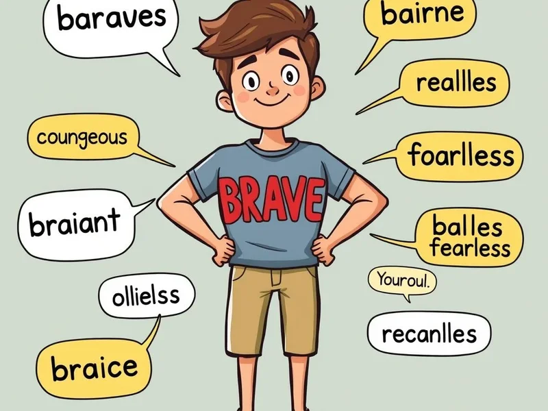 Image showing synonyms for brave being used in different contexts