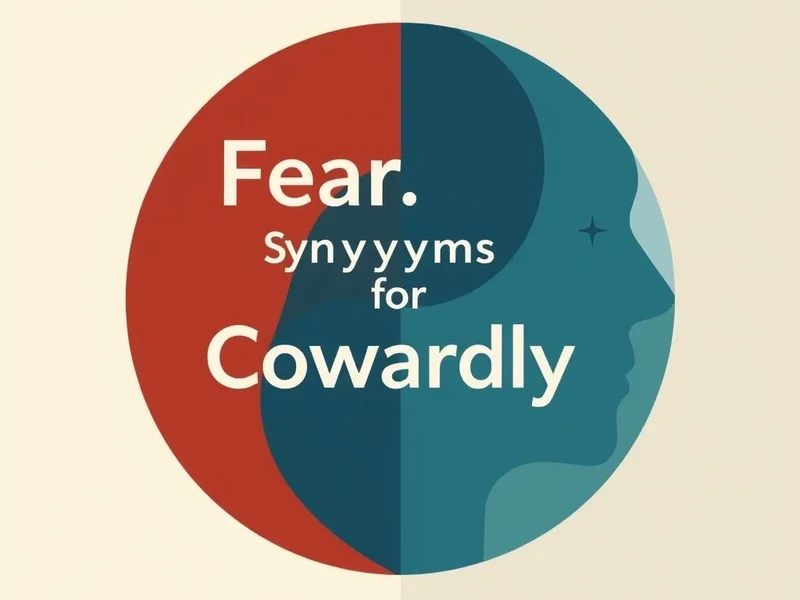 Una representación visual que explora diferentes facetas del miedo, con el texto "Synonyms for Cowardly"