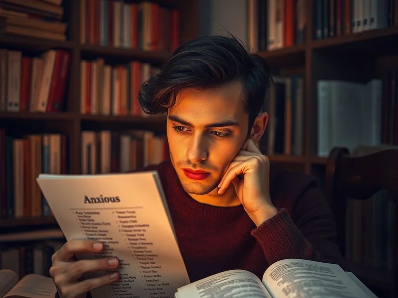 Person looking thoughtful, exploring a list of synonyms for Anxious to expand vocabulary