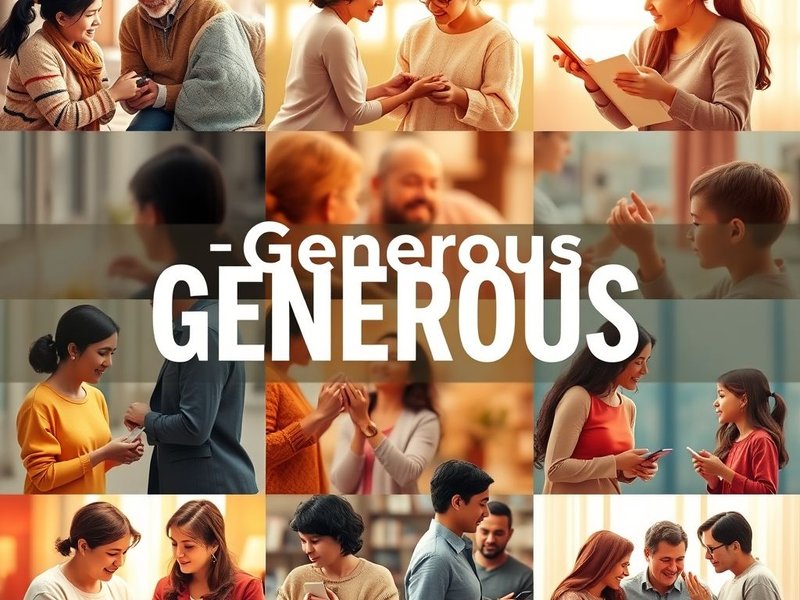 Uma colagem exibindo atos de bondade, ilustrando synonyms for generous