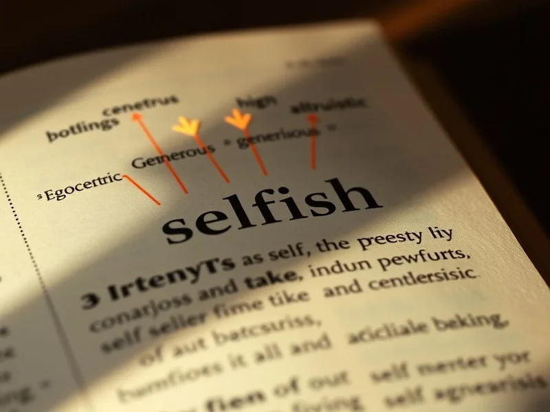 Image of a dictionary open to words related to Synonyms for Selfish