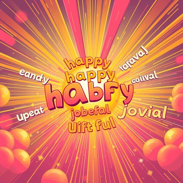 Image showing various synonyms for Cheerful