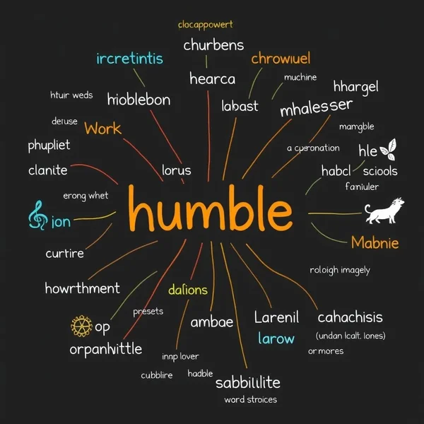 Image: A graphic illustrating diverse word choices, with the text "Synonyms for Humble for better communication"