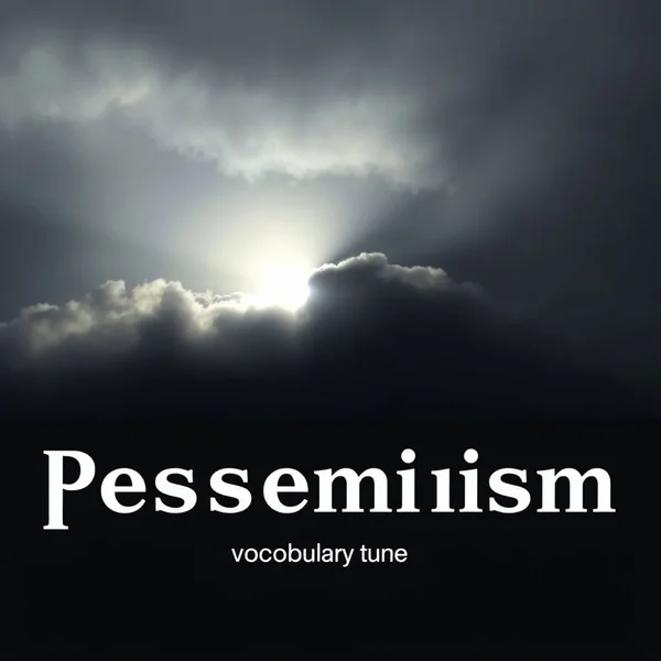 Imagen que muestra una escala de nublado (Pessimistic) a soleado (optimista) con varias palabras relacionadas, con el título "Synonyms for Pessimistic to Brighten Your Vocabulary"