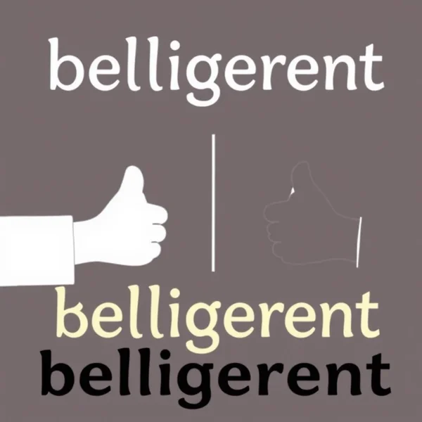 A visual guide to understanding synonyms for belligerent, showing contrasting behaviors