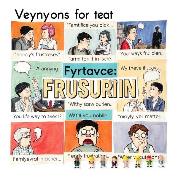 Image: A collage representing different facets of frustration and its synonyms, with the text "Synonyms for Frustrated" overlaid