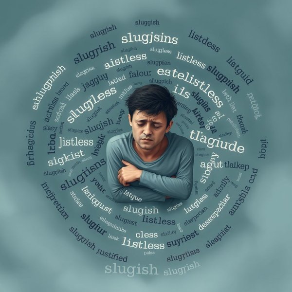 Image illustrating the concept of lethargy with the text "Synonyms for Lethargic"