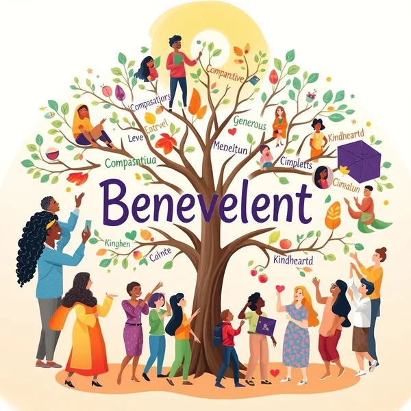 Guía visual de Sinónimos de Benévolo (Benevolent)