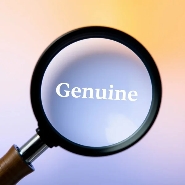 Una lupa resaltando la palabra Genuine, representando la búsqueda de Sinónimos para Genuine