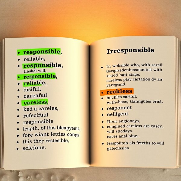 Image showing a dictionary or thesaurus page for "Synonyms for Irresponsible"