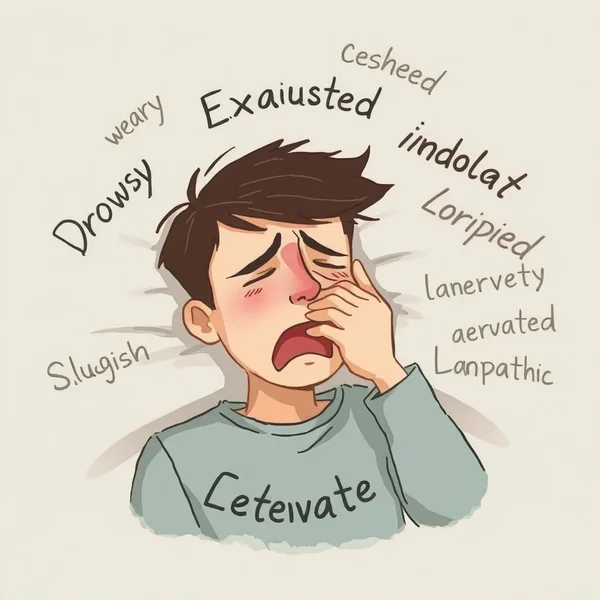 Imagen que ilustra el concepto de letargo con el texto 'Sinónimos de Lethargic'