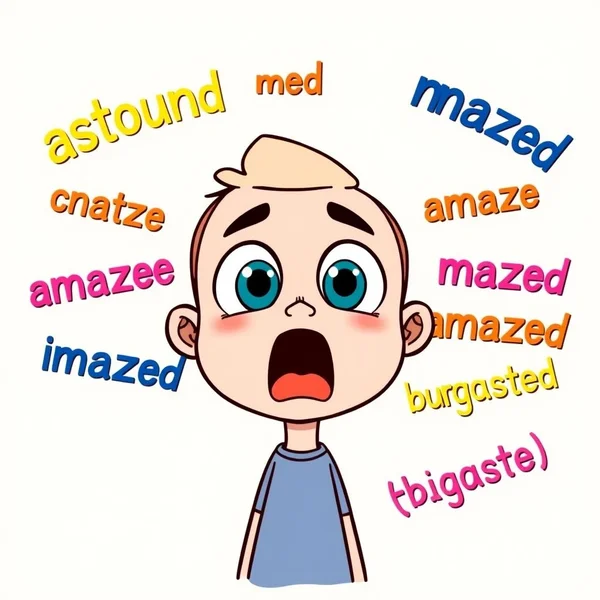 Image showing a person looking surprised, with the text "Synonyms for Astonished"