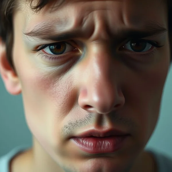 Image showing a person looking thoughtfully concerned, with the text "Synonyms for Apprehensive" overlaid