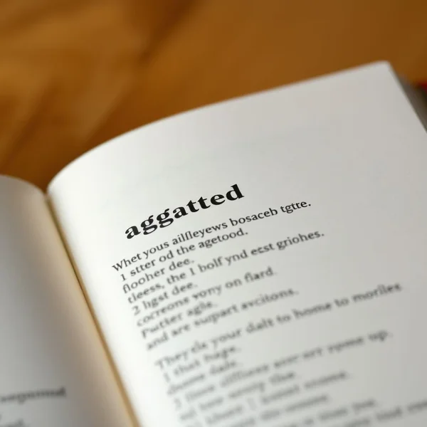 Image showing a person looking thoughtfully at a list of words, with the text "Synonyms for Agitated" overlaid