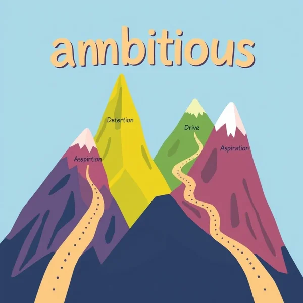 A graphic illustrating various words related to Synonyms for Ambitious