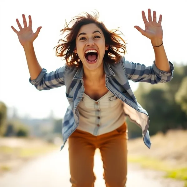 Image of a person joyfully jumping, with text overlay: "Synonyms for Thrilled"