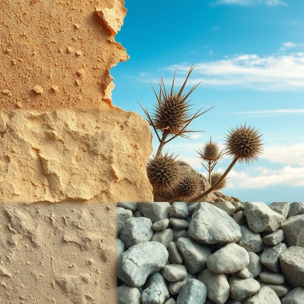 Image showing different textures, some rough, to illustrate synonyms for harsh