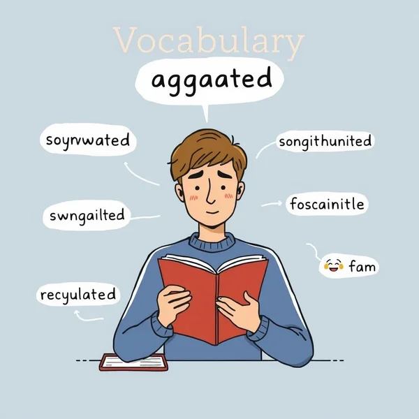 Image showing a person looking thoughtfully at a list of words, with the text "Synonyms for Agitated" overlaid