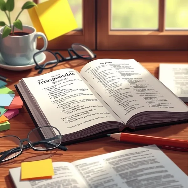Image showing a dictionary or thesaurus page for "Synonyms for Irresponsible"
