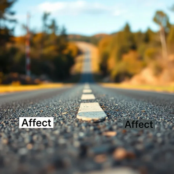 Image illustrating the confusion between affect vs. effect with example sentences