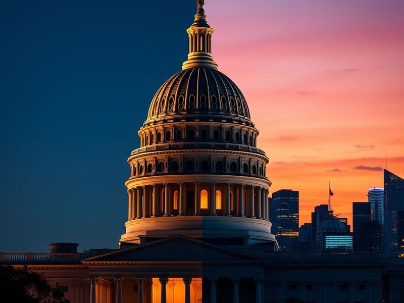 Image showing a city skyline (capital) and a domed building (capitol) to illustrate capital vs. capitol
