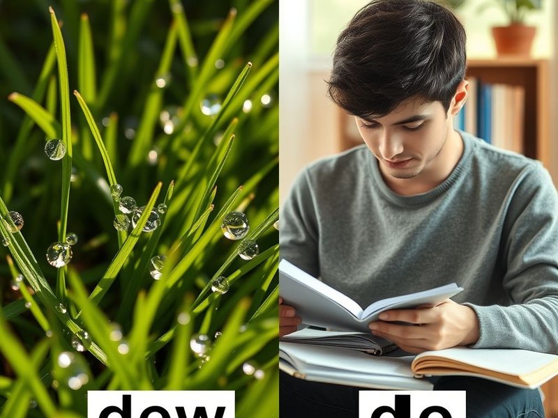 Image showing dew on grass and someone doing an action with the caption: Understanding Dew vs. Do