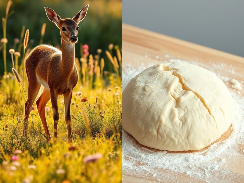 Image showing a deer (doe) and a lump of bread dough, illustrating Doe vs. Dough