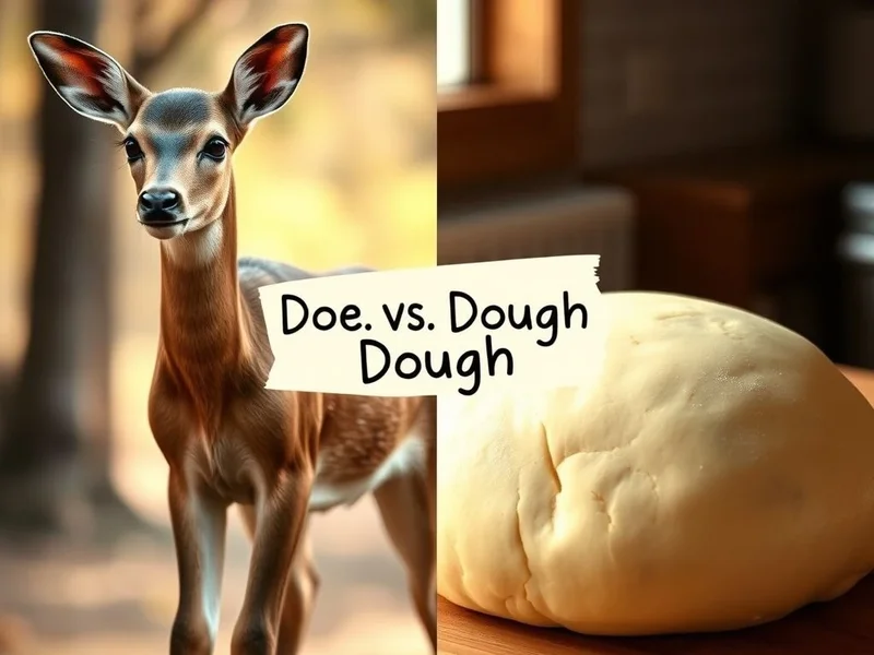 Image showing a deer (doe) and a lump of bread dough, illustrating Doe vs. Dough
