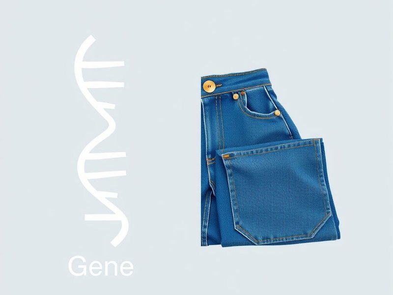 Image illustrating the difference between a DNA gene and a pair of jeans, with the title "Gene vs. Jean Explained"