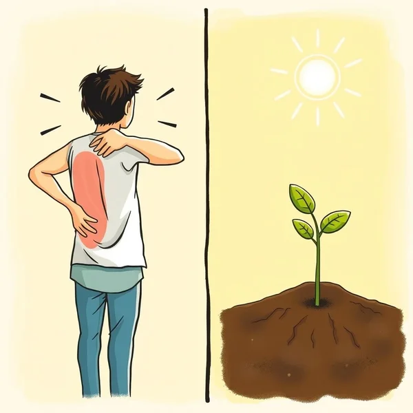 Illustration distinguishing groan vs. grown, perhaps someone groaning in pain and a tall plant