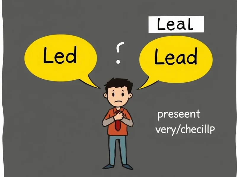 Illustration clarifying the difference between Led vs. Lead for English learners