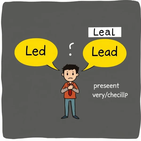 Illustration clarifying the difference between Led vs. Lead for English learners