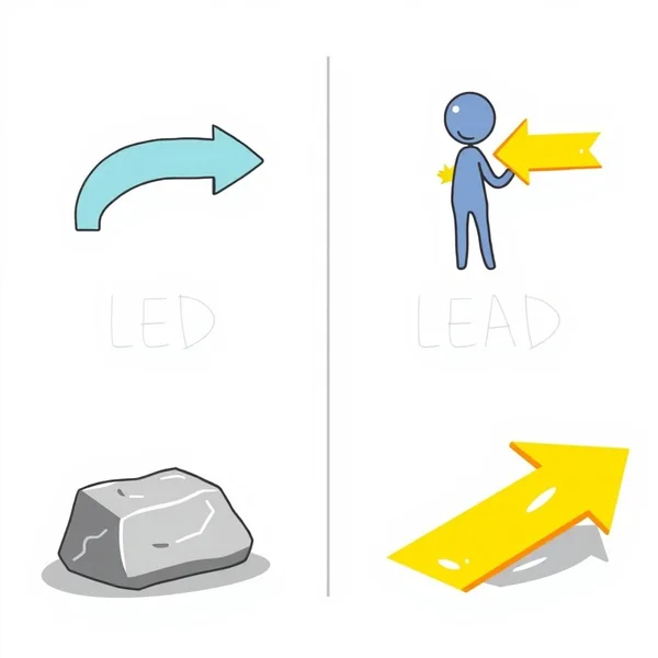Illustration clarifying the difference between Led vs. Lead for English learners