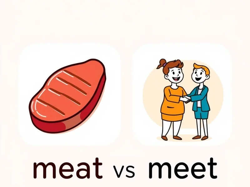 Image showing a steak next to two people shaking hands, with the text Meat vs. Meet prominent