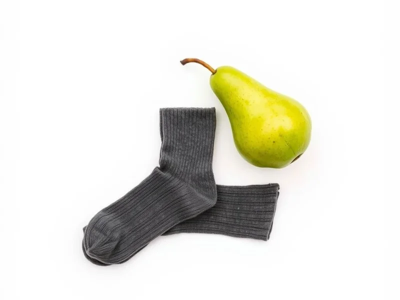Image showing a pair of socks next to a pear fruit, illustrating the difference in pair vs. pear