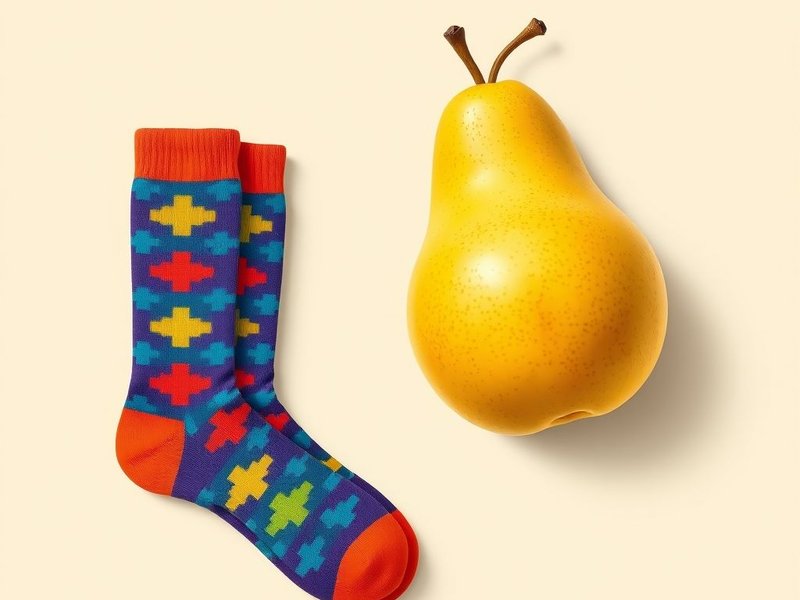 Image showing a pair of socks next to a pear fruit, illustrating the difference in pair vs. pear