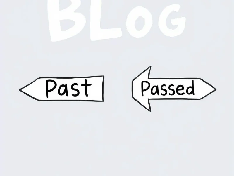 Imagem mostrando uma placa com uma seta apontando para "Past" e outra para "Passed", ilustrando a escolha entre Past vs. Passed