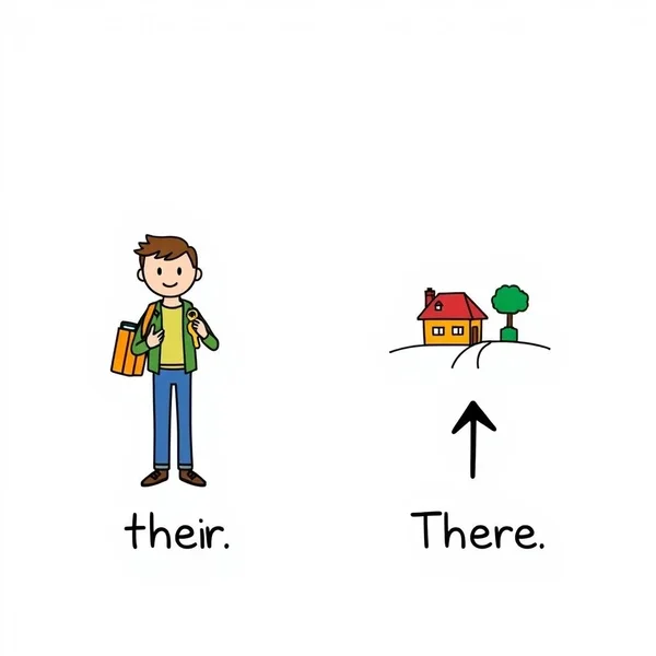 Visual guide distinguishing 'Their' (showing possession) vs. 'There' (pointing to a location) to clarify their vs. there usage