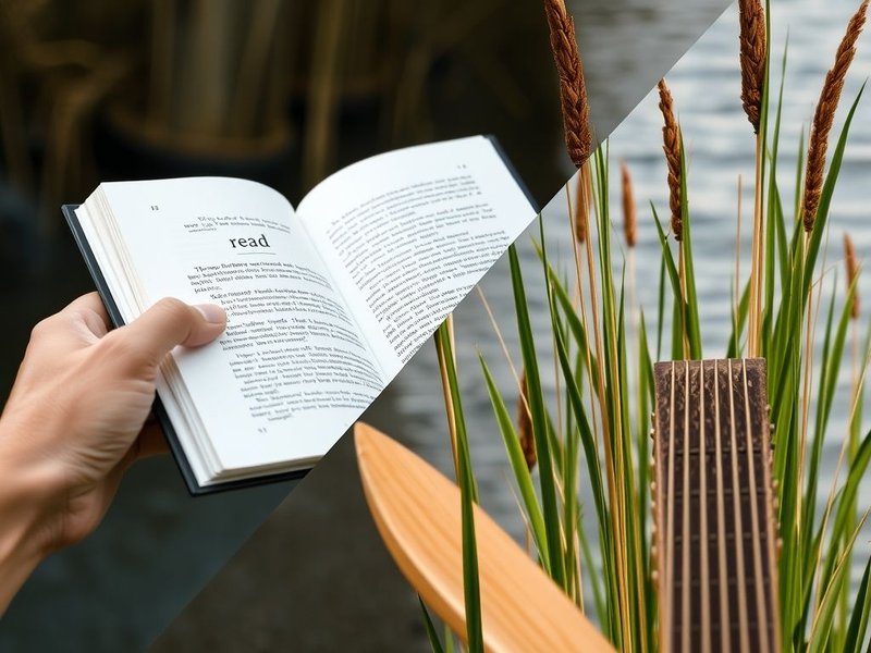 Image illustrating the concepts of read (a book) and reed (a plant) for the topic read vs. reed
