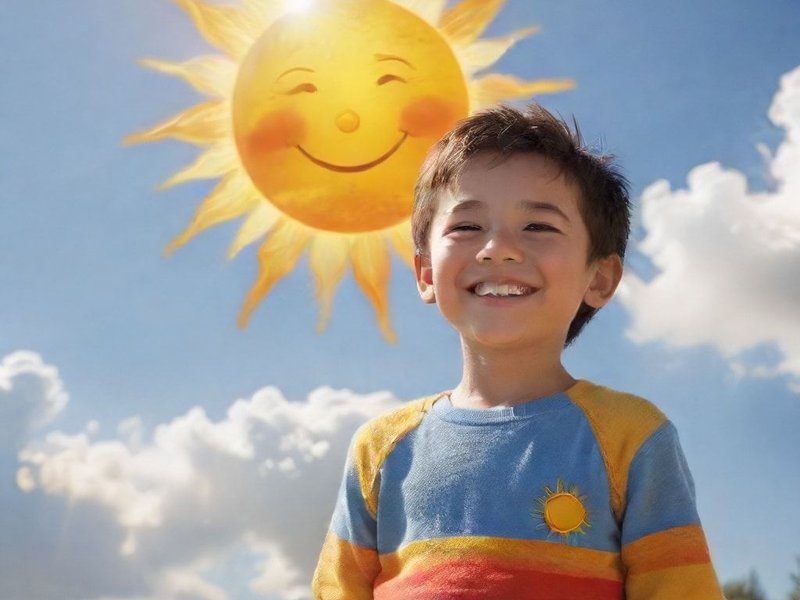 Ilustração comparando um 'son' (menino) com o 'sun' no céu, esclarecendo son vs. sun