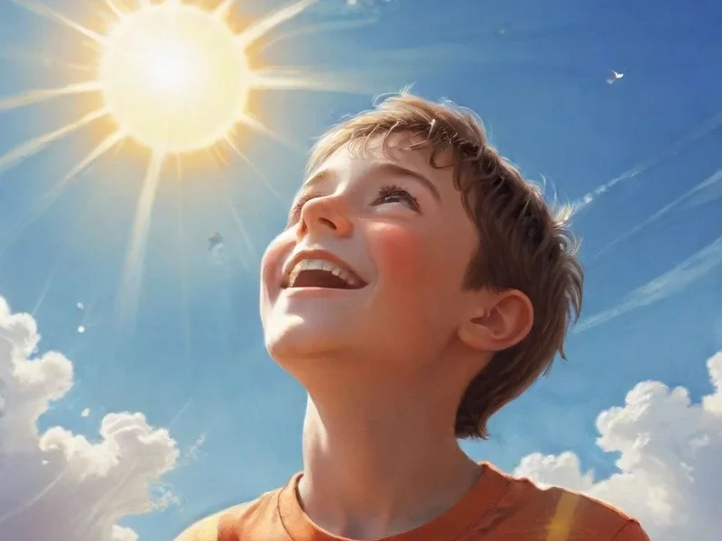 Illustration comparing a 'son' (boy) with the 'sun' in the sky, clarifying son vs. sun