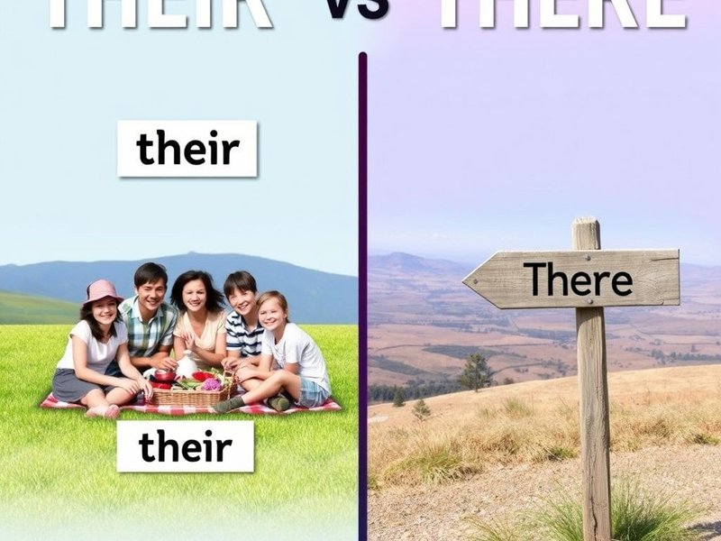 Visual guide distinguishing 'Their' (showing possession) vs. 'There' (pointing to a location) to clarify their vs. there usage