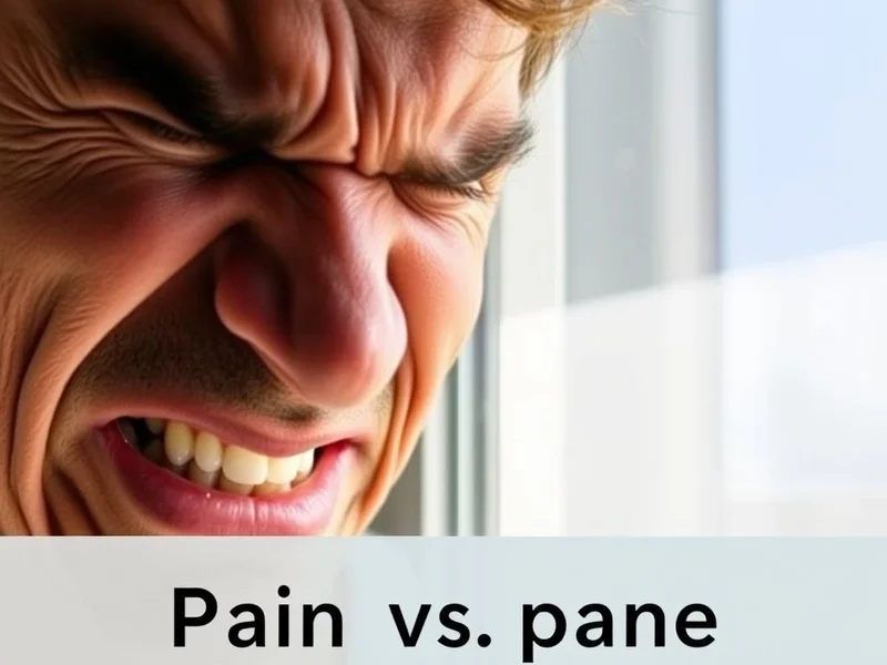 Image showing a window pane and someone wincing in pain, titled: Distinguishing Pain vs. Pane in English