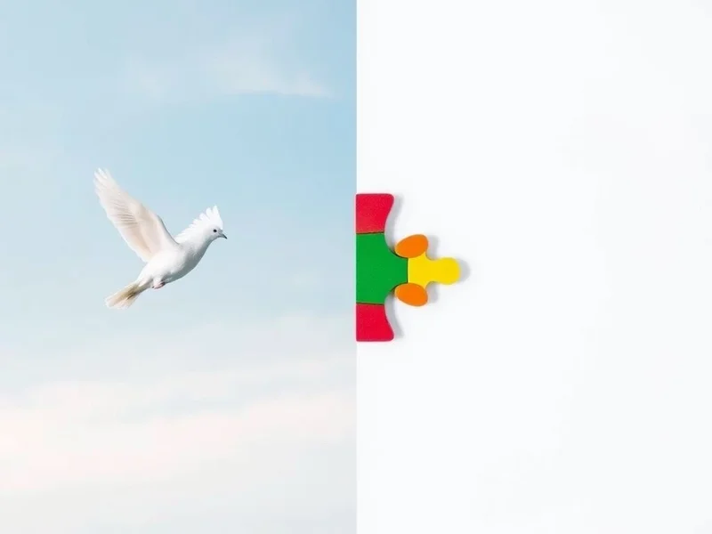 Image illustrating Peace vs. Piece: a dove for peace and a puzzle piece for piece