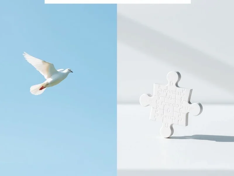 Image illustrating Peace vs. Piece: a dove for peace and a puzzle piece for piece