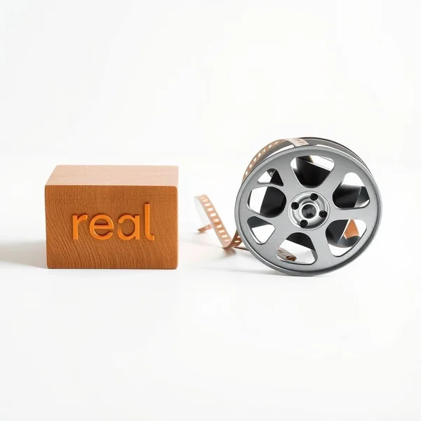 Image showing a real object and a film reel, illustrating Real vs. Reel