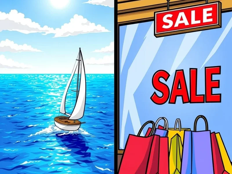 Image illustrating the difference between a ship's sail and a store sale for understanding sail vs. sale