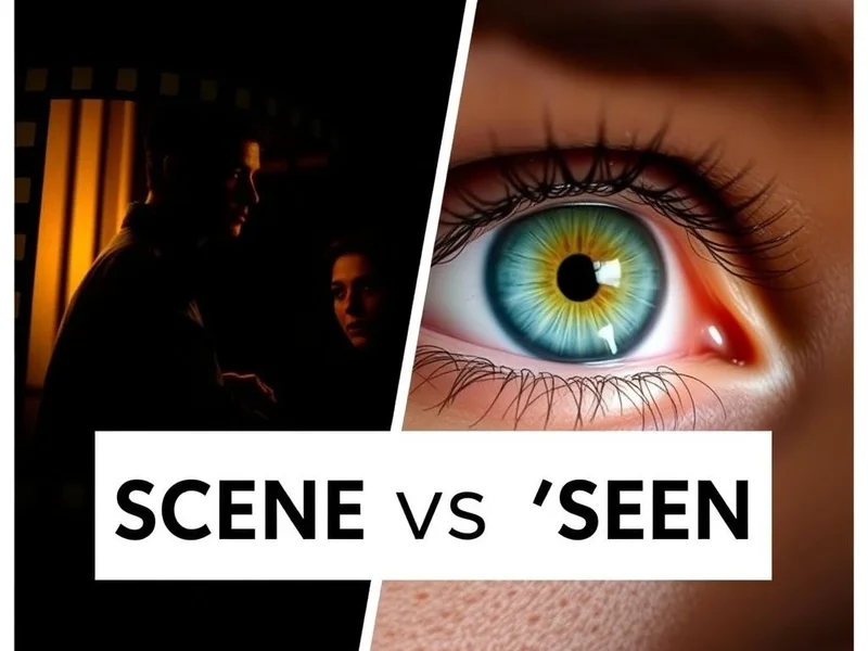Image of a movie set and an eye looking, illustrating scene vs. seen
