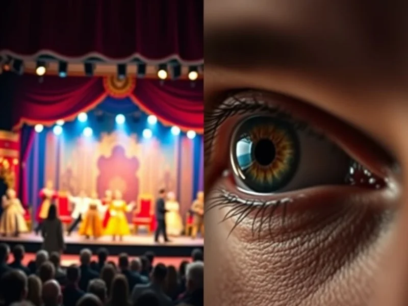 Image of a movie set and an eye looking, illustrating scene vs. seen